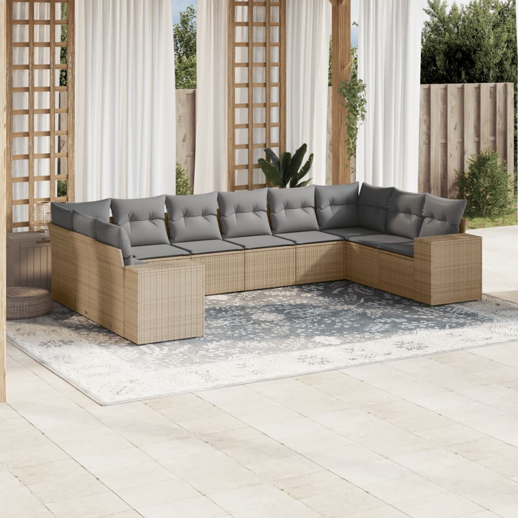 sofasæt til haven 10 dele med hynder polyrattan beige