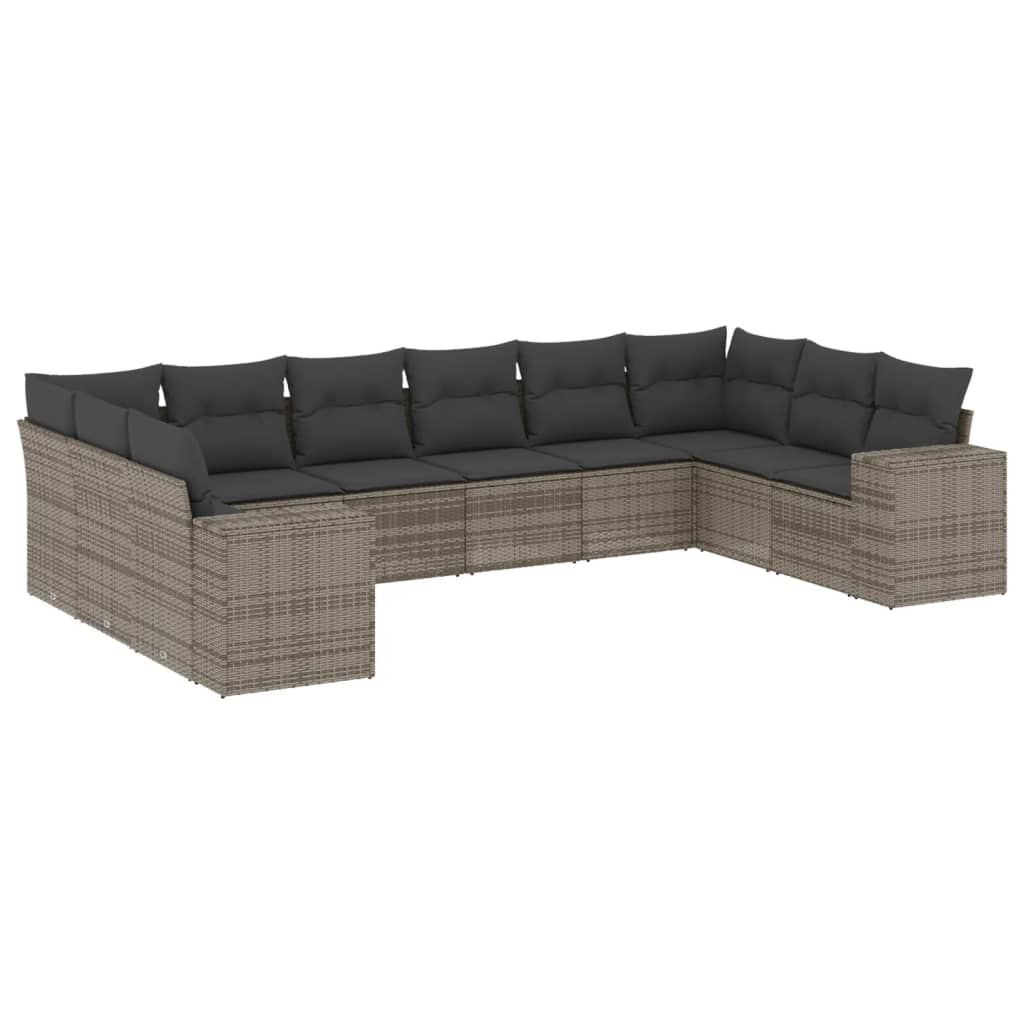sofasæt til haven 10 dele med hynder polyrattan grå