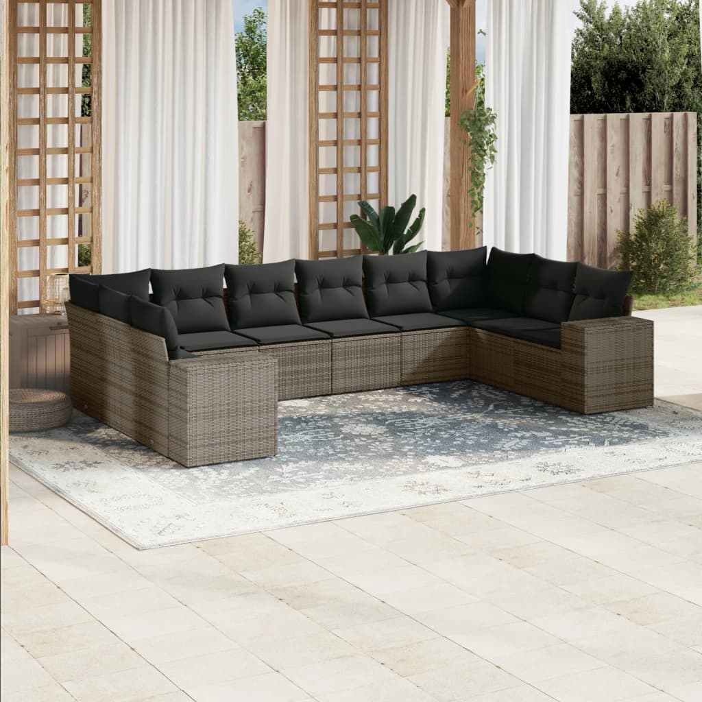sofasæt til haven 10 dele med hynder polyrattan grå