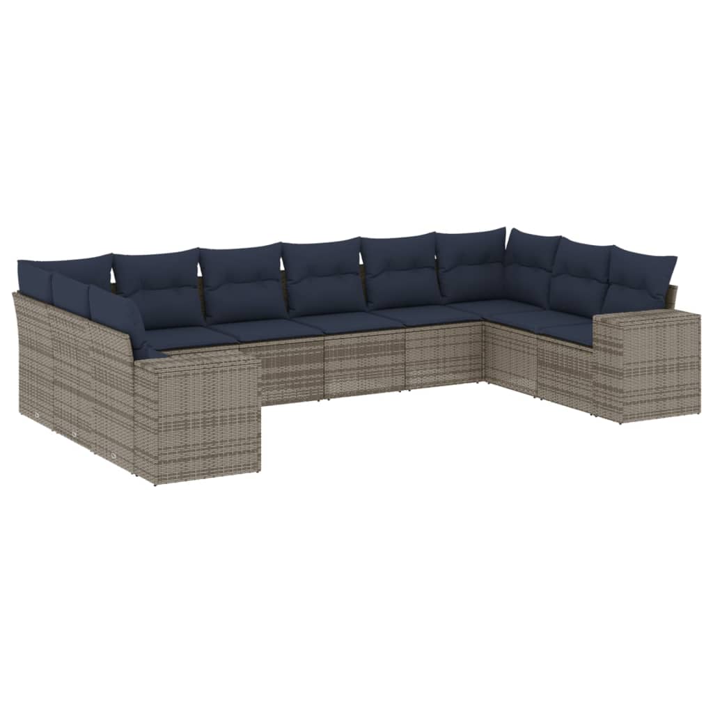 havesofasæt med 10 dele og hynder grå polyrattan