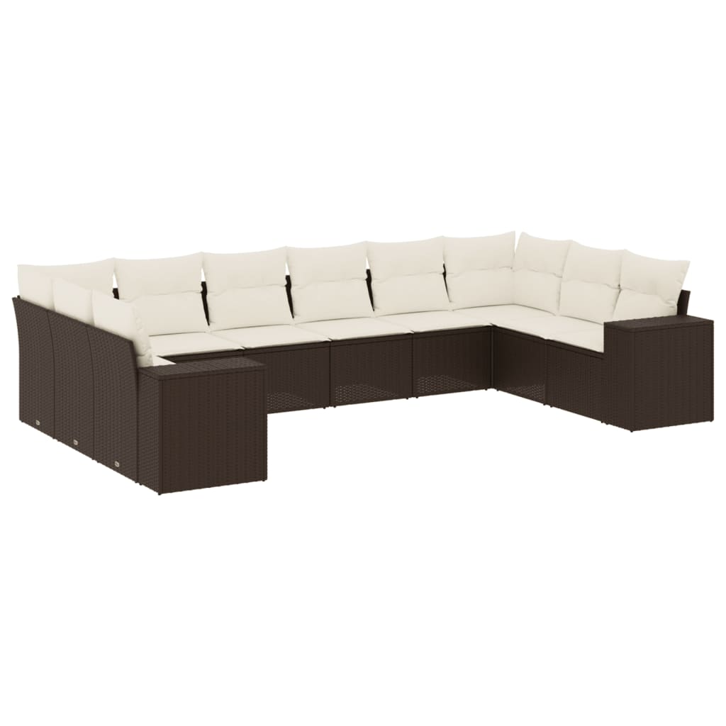 sofasæt til haven 10 dele med hynder polyrattan brun