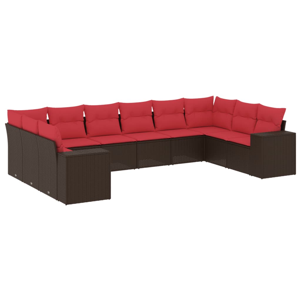 havesofasæt med 10 hynder brun polyrattan