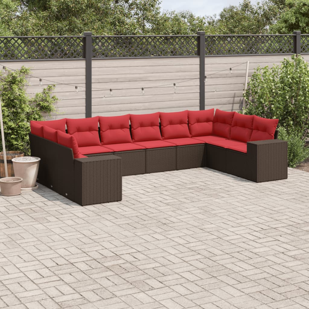 havesofasæt med 10 hynder brun polyrattan