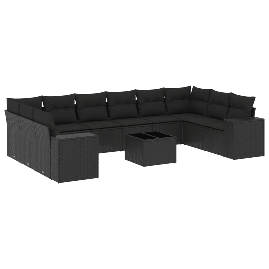 sofasæt til haven 11 dele med hynder polyrattan sort