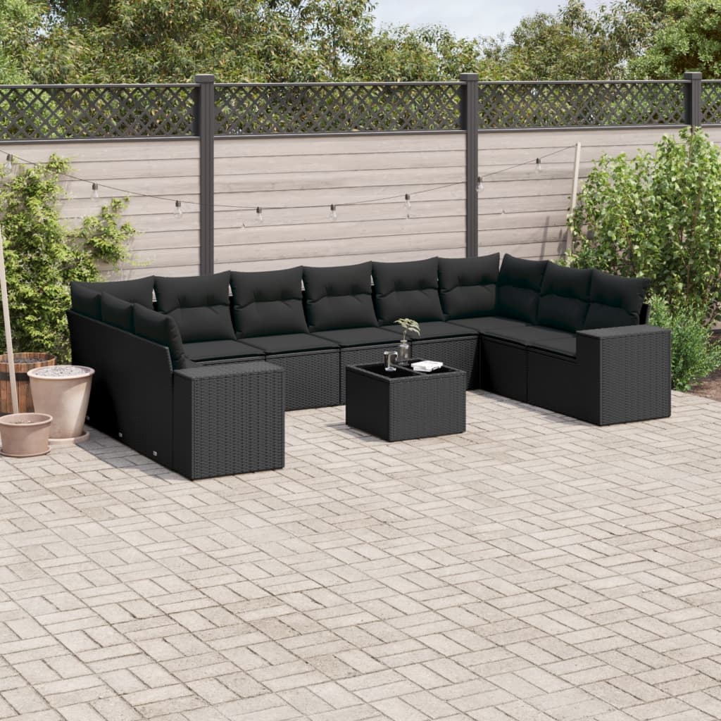 sofasæt til haven 11 dele med hynder polyrattan sort