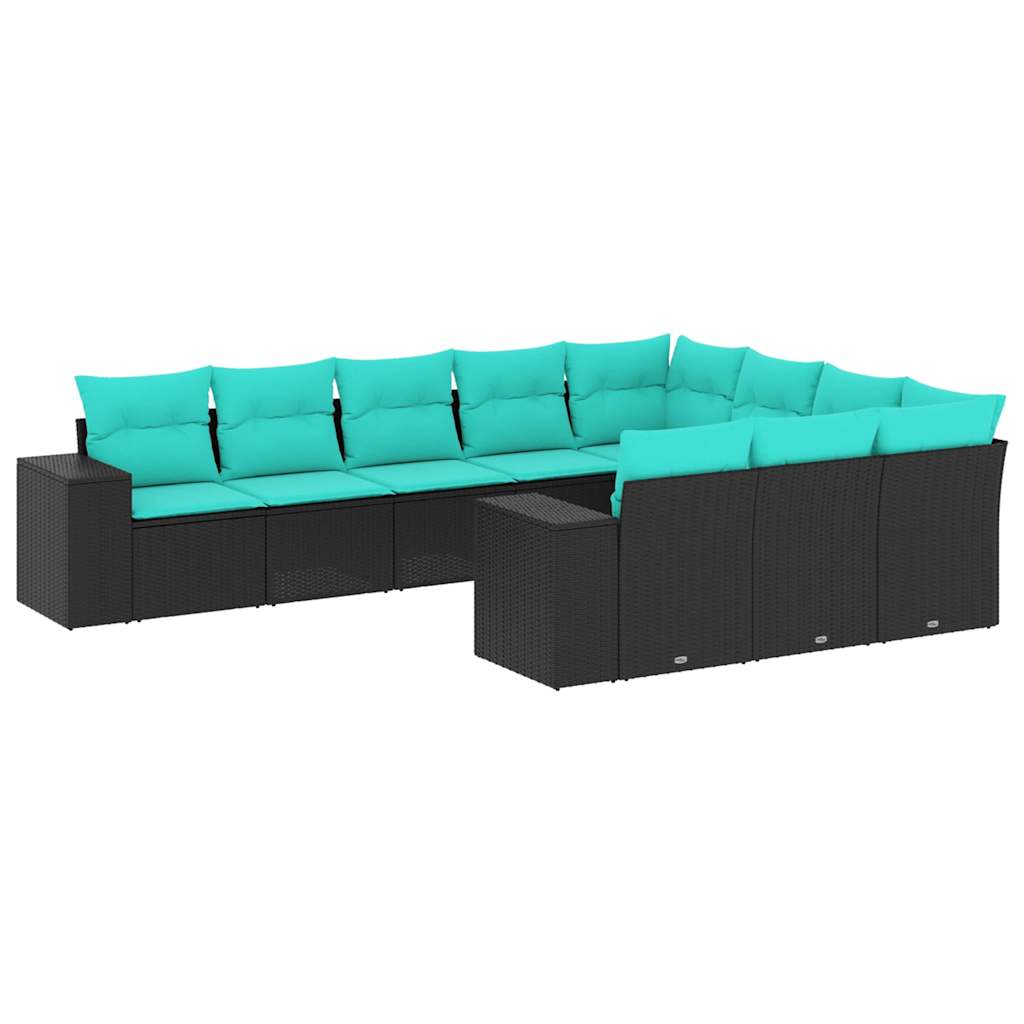 havesofasæt med 10 hynder sort polyrattan