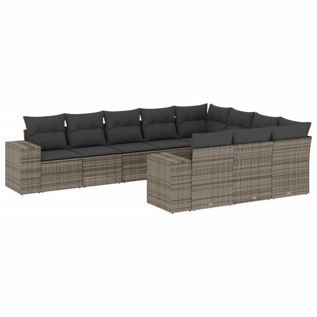 sofasæt til haven 10 dele med hynder polyrattan grå