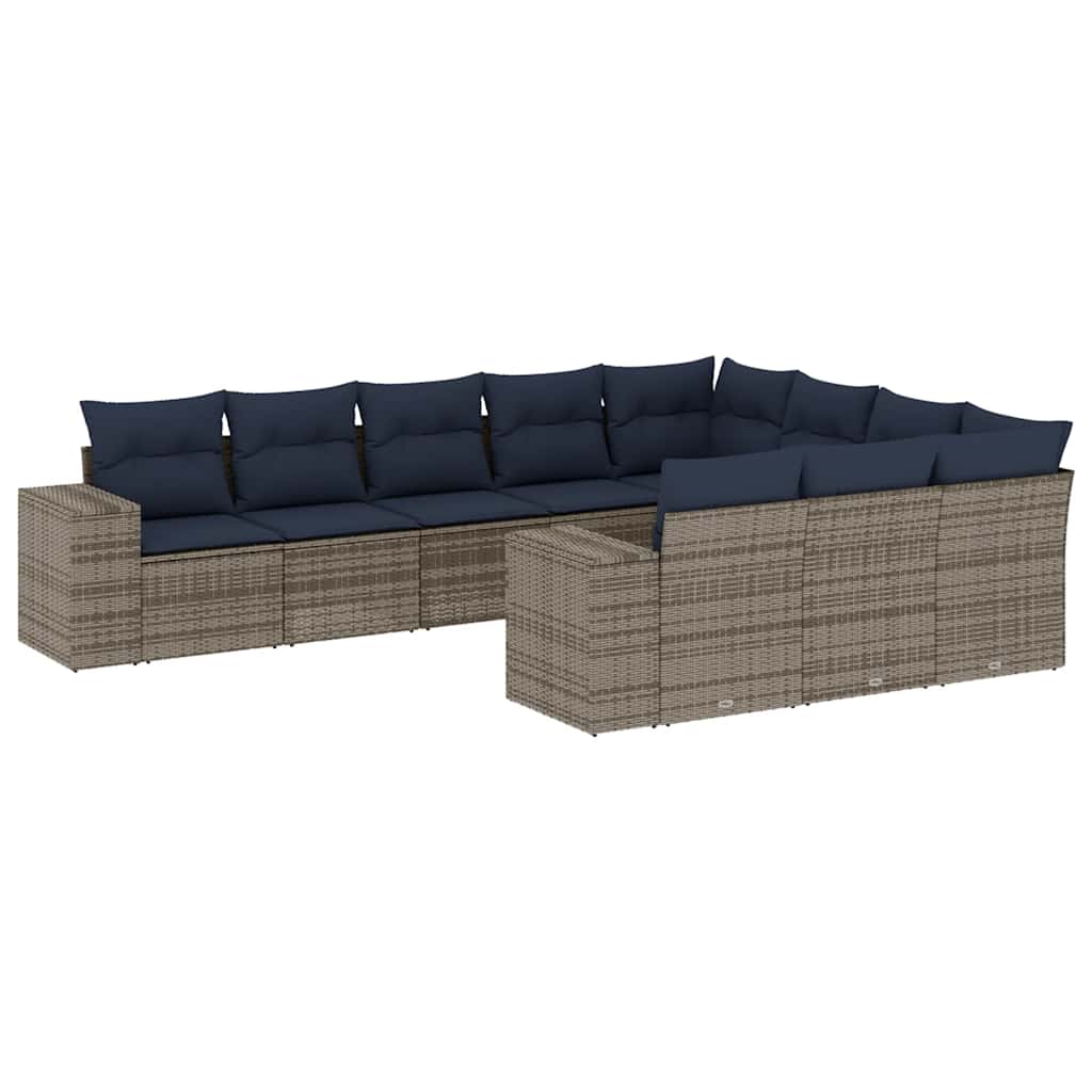 havesofasæt med 10 dele og hynder grå polyrattan