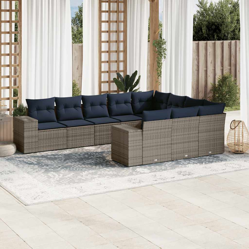 havesofasæt med 10 dele og hynder grå polyrattan