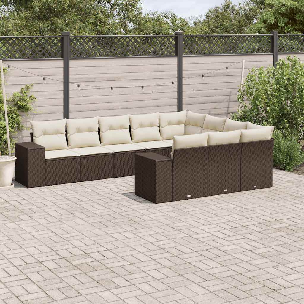 sofasæt til haven 10 dele med hynder polyrattan brun