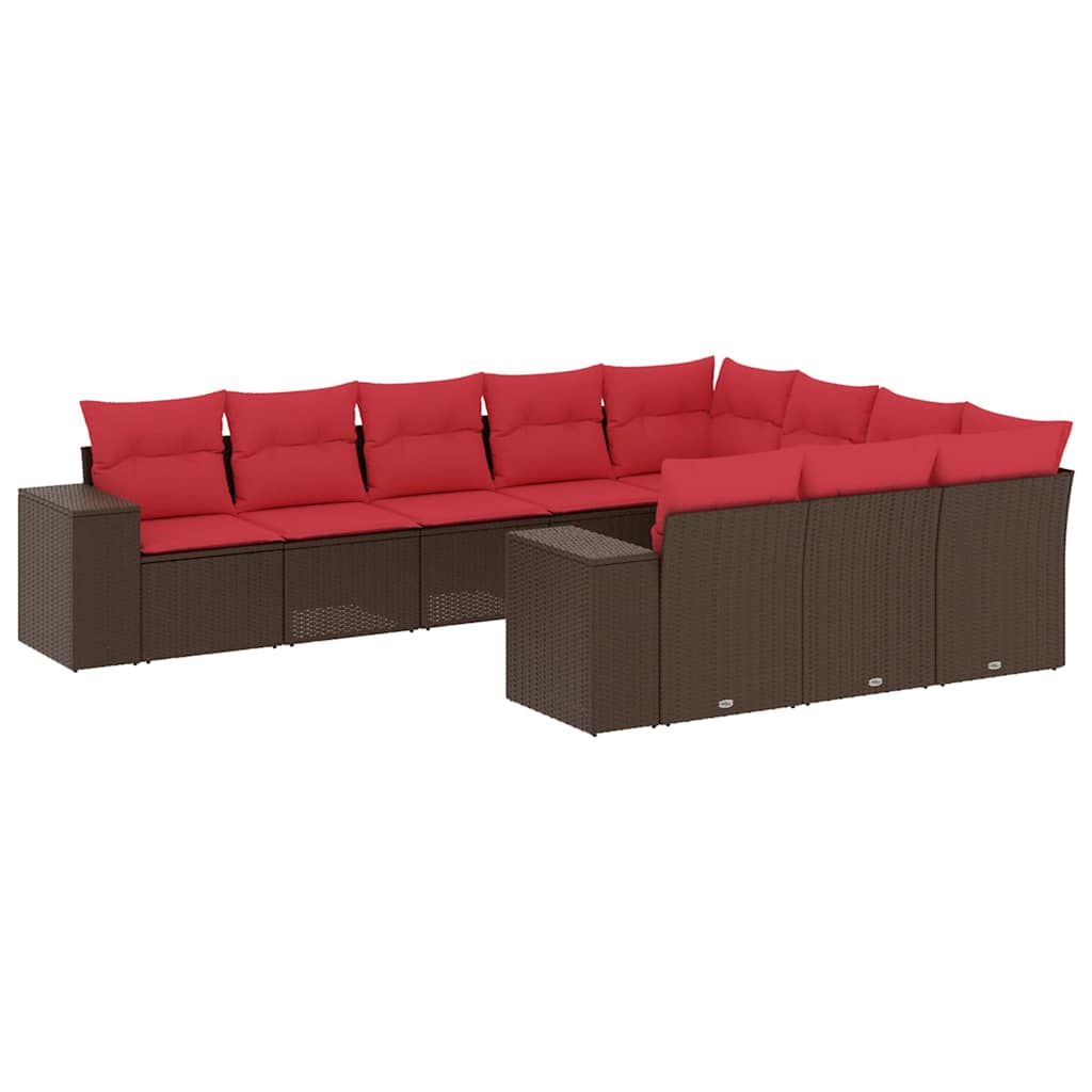 havesofasæt med 10 hynder brun polyrattan