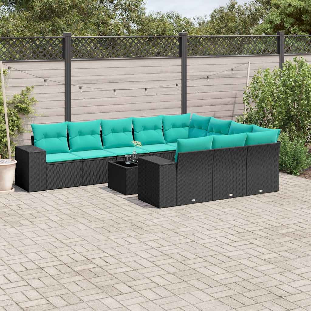 11-delt havesofasæt med hynder sort polyrattan