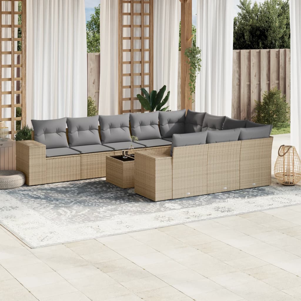 sofasæt til haven 11 dele med hynder polyrattan beige