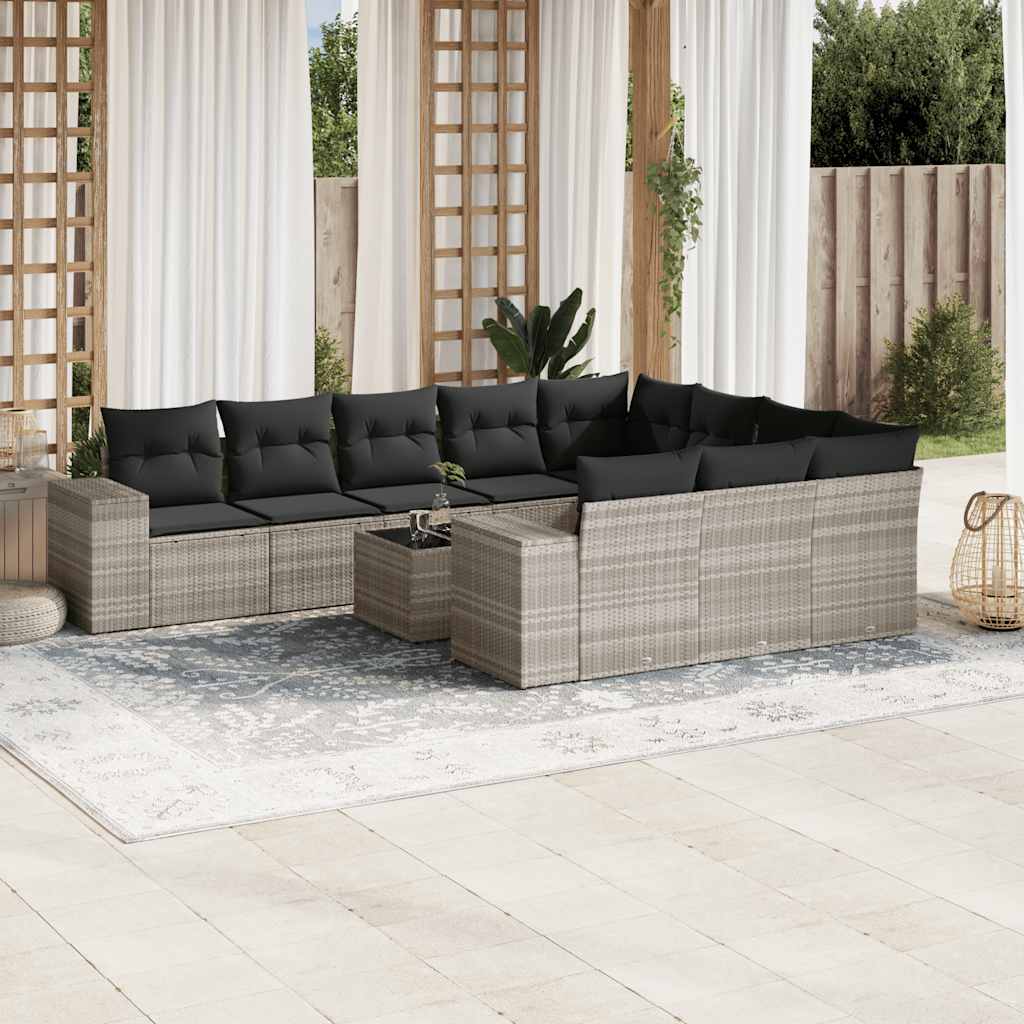 loungesæt til haven 11 dele med hynder polyrattan grå