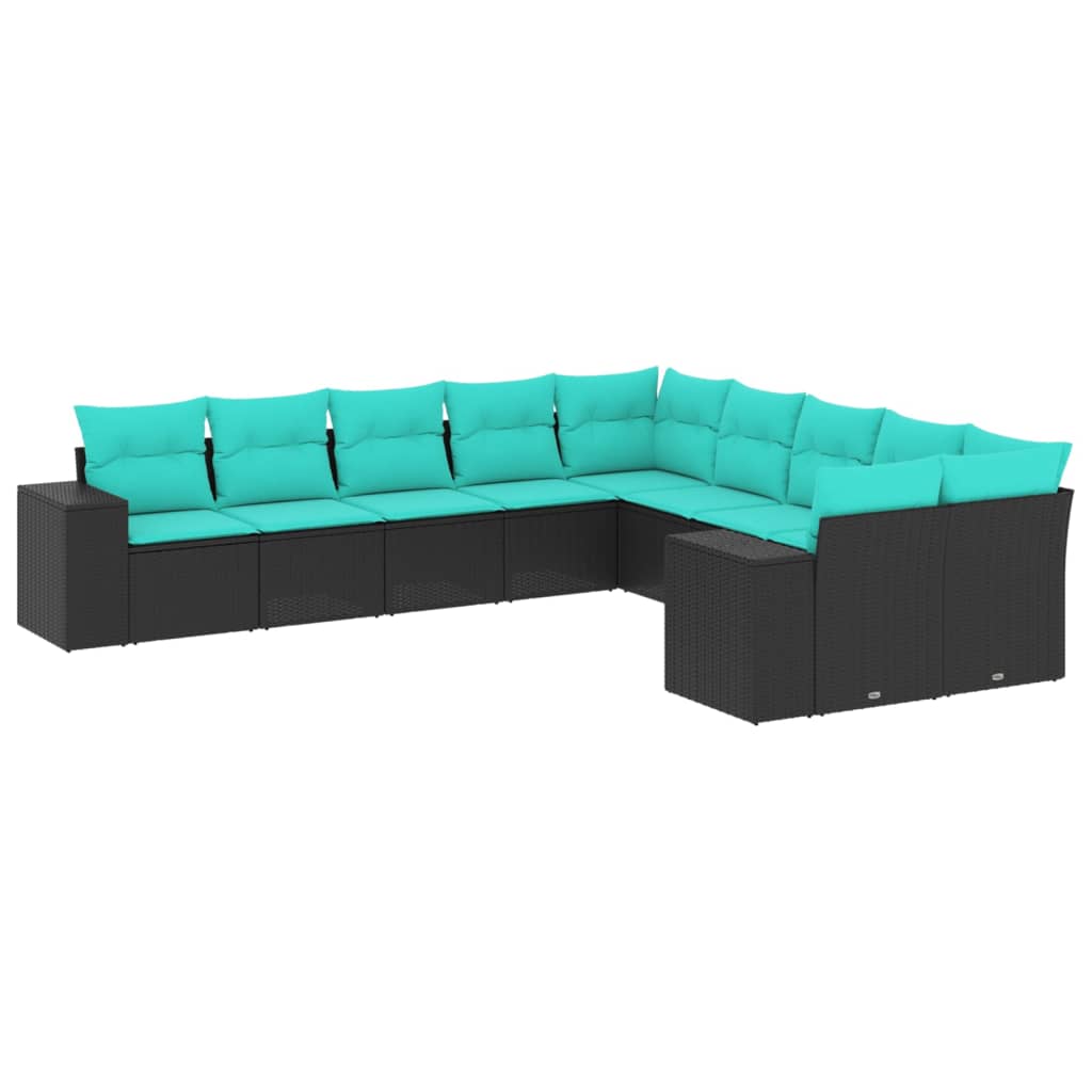 havesofasæt med 10 hynder sort polyrattan