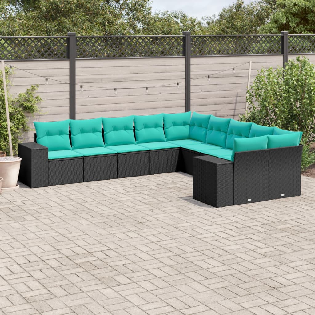 havesofasæt med 10 hynder sort polyrattan