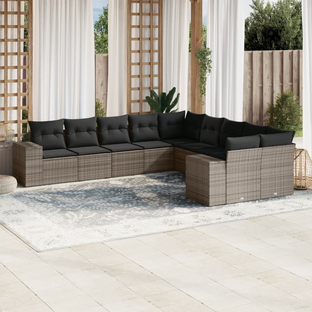 sofasæt til haven 10 dele med hynder polyrattan grå
