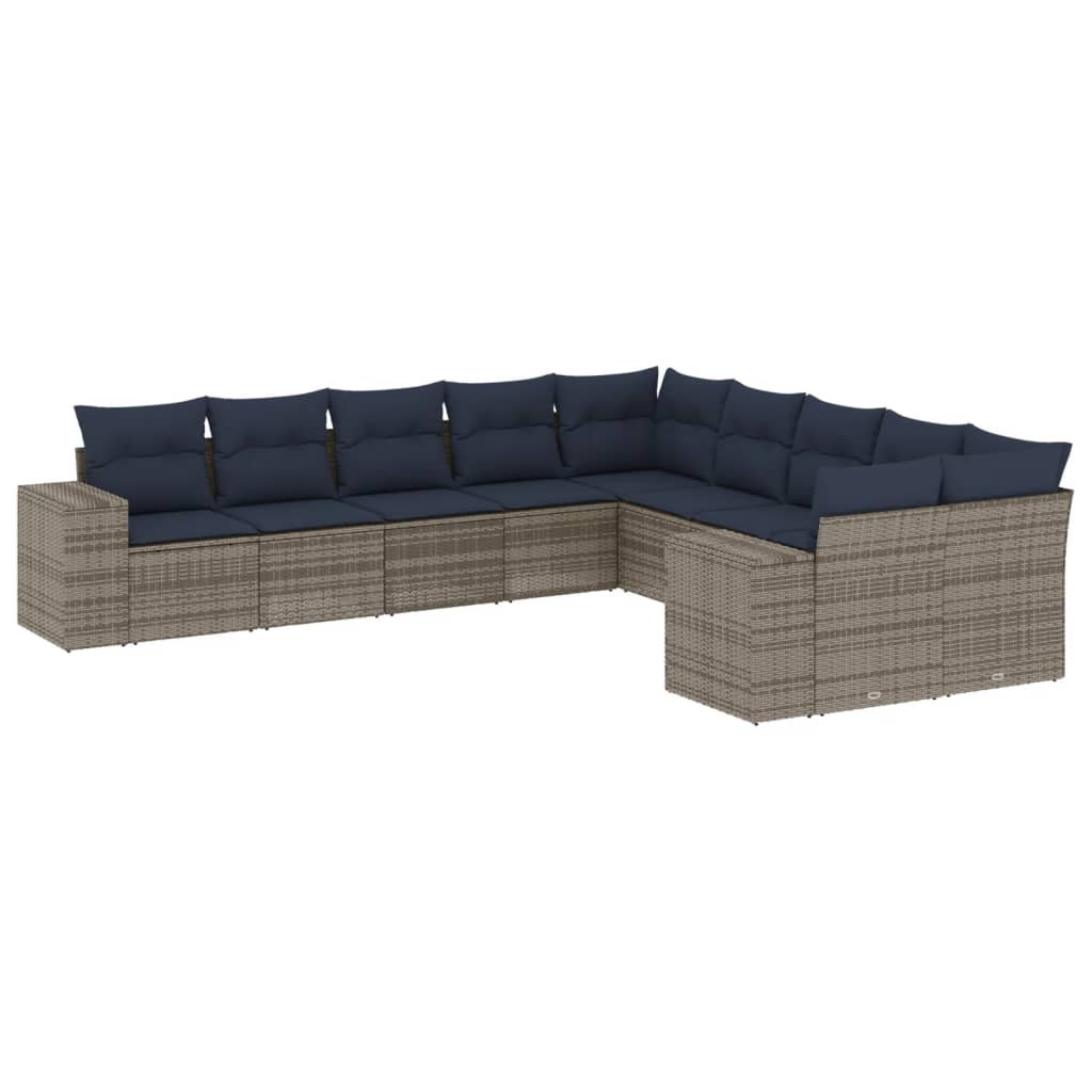 havesofasæt med 10 dele og hynder grå polyrattan