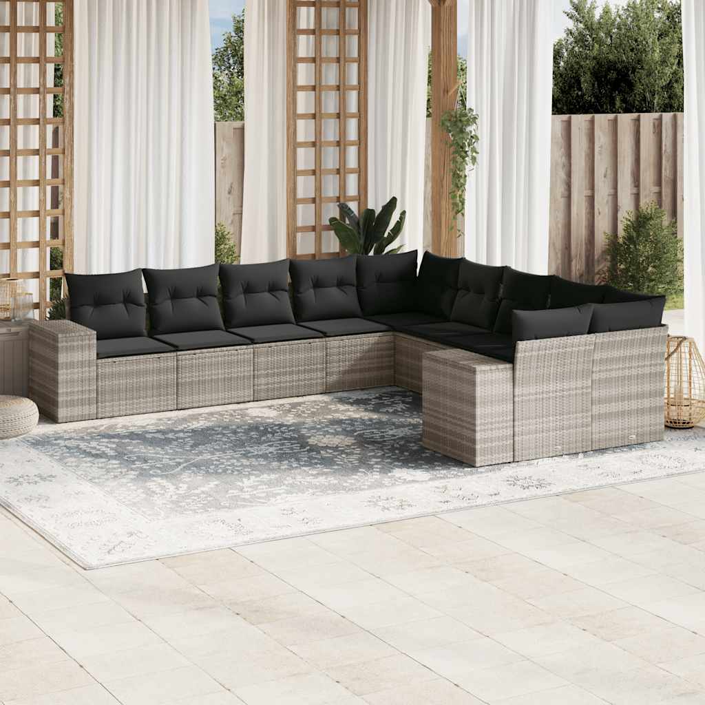 sofasæt til haven 10 dele med hynder polyrattan lysegrå