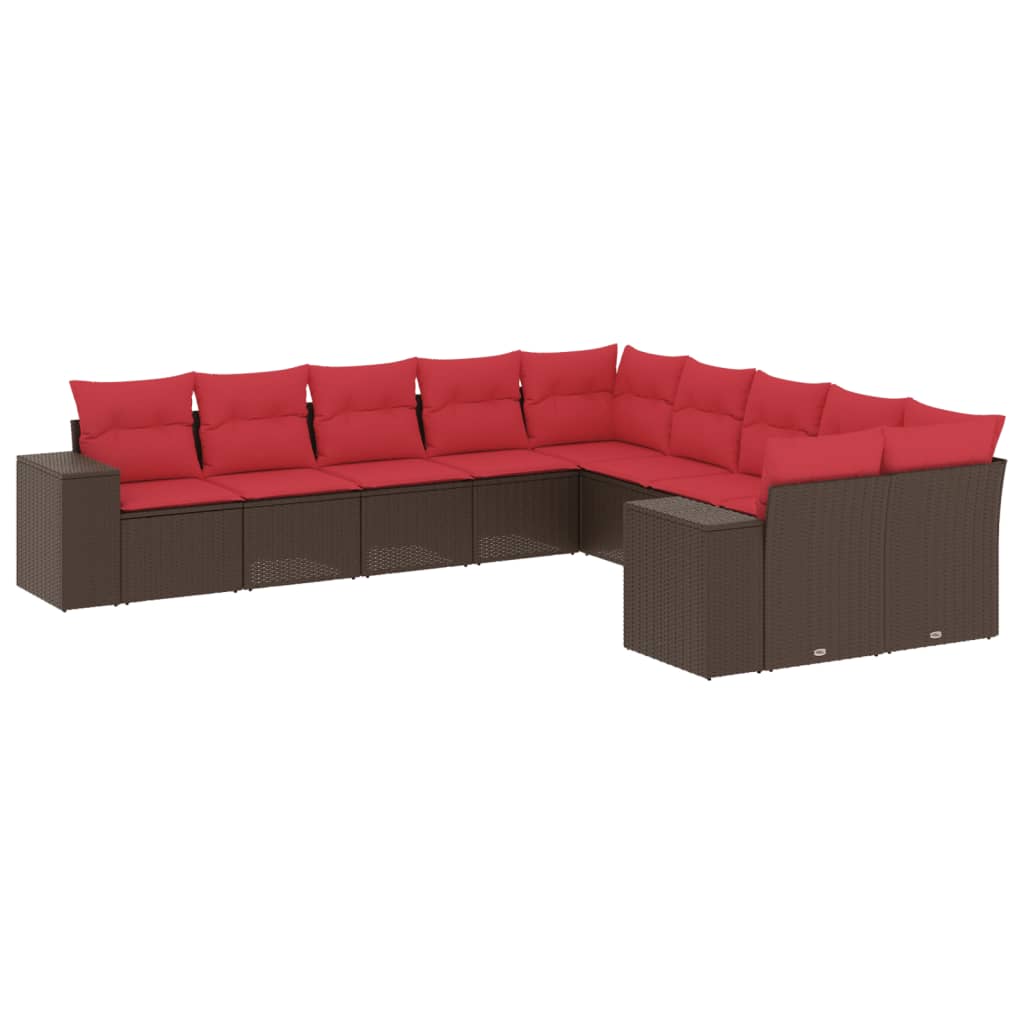havesofasæt med 10 hynder brun polyrattan