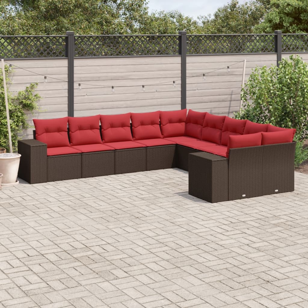 havesofasæt med 10 hynder brun polyrattan