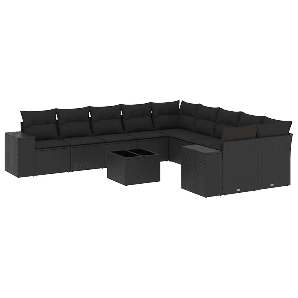 sofasæt til haven 11 dele med hynder polyrattan sort