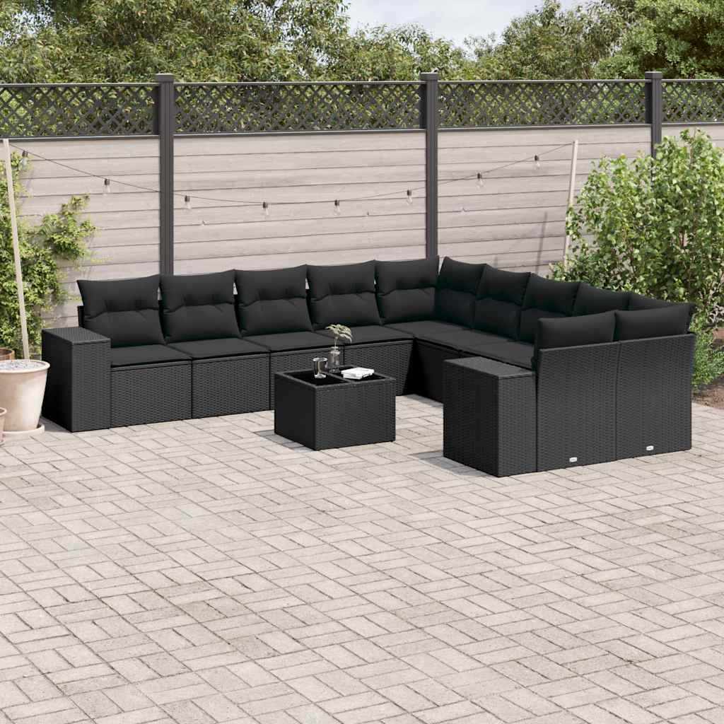 sofasæt til haven 11 dele med hynder polyrattan sort