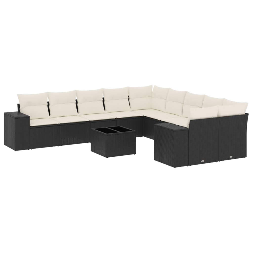 sofasæt til haven 11 dele med hynder polyrattan sort