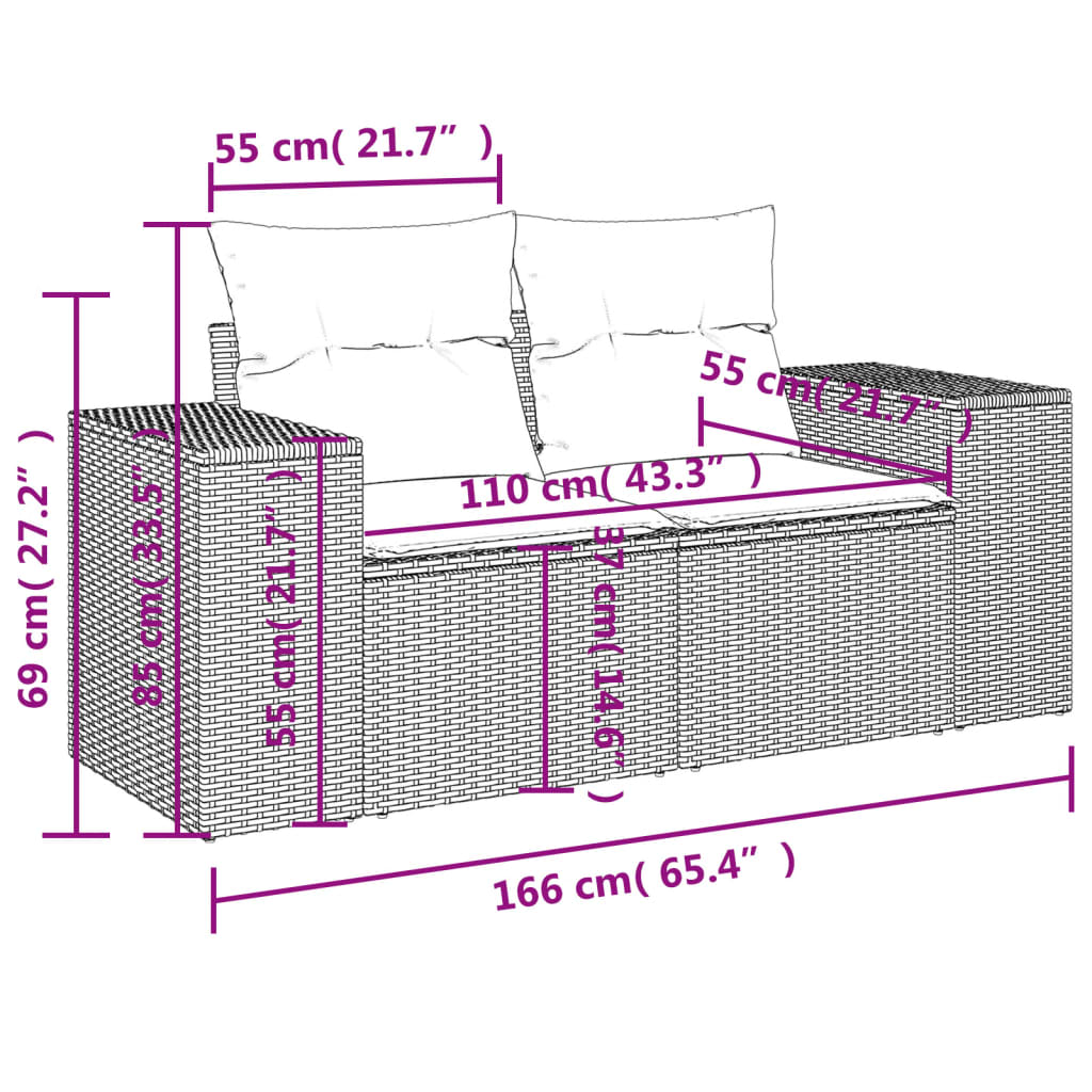 loungesæt til haven 11 dele med hynder polyrattan brun