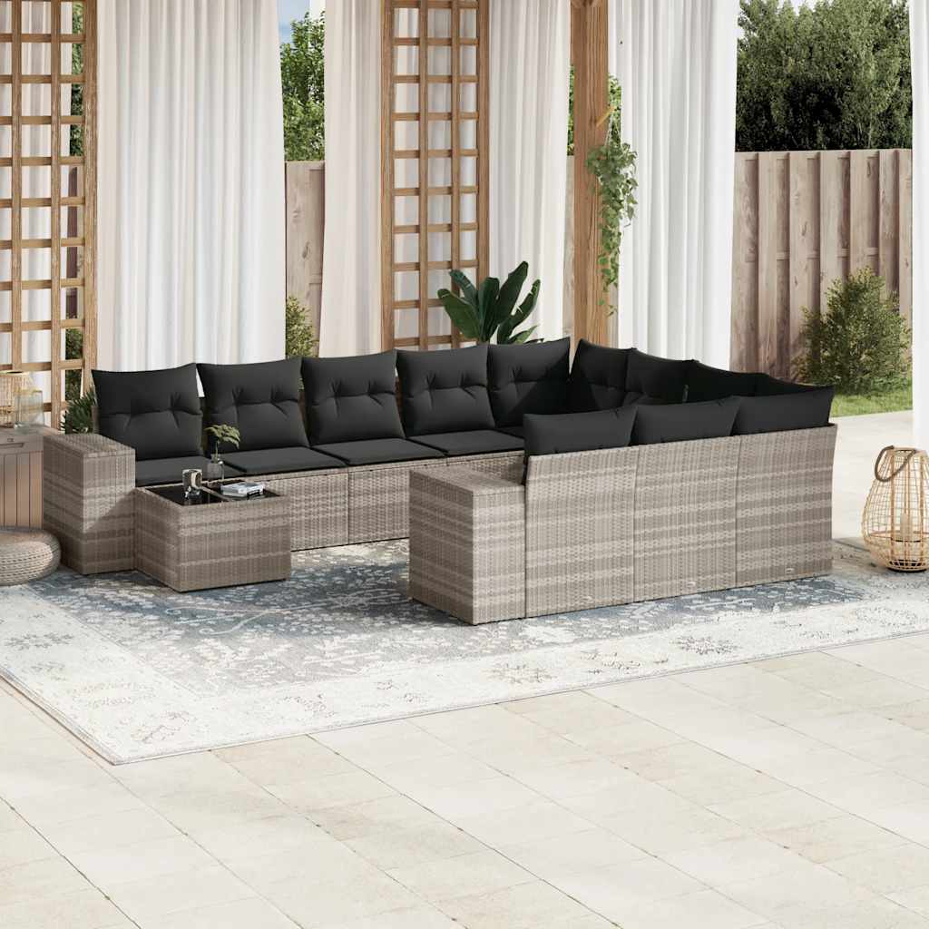 loungesæt til haven 11 dele med hynder polyrattan grå