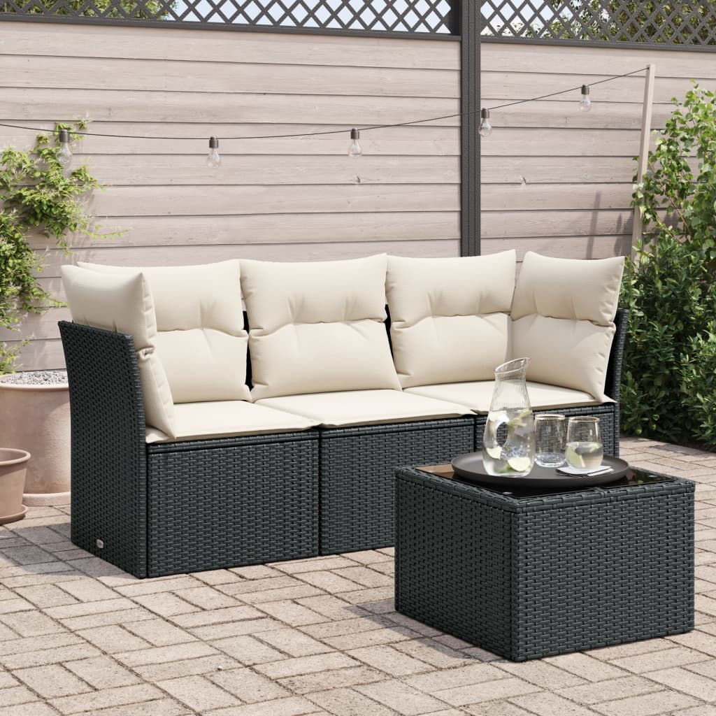 sofasæt til haven 4 dele med hynder polyrattan sort