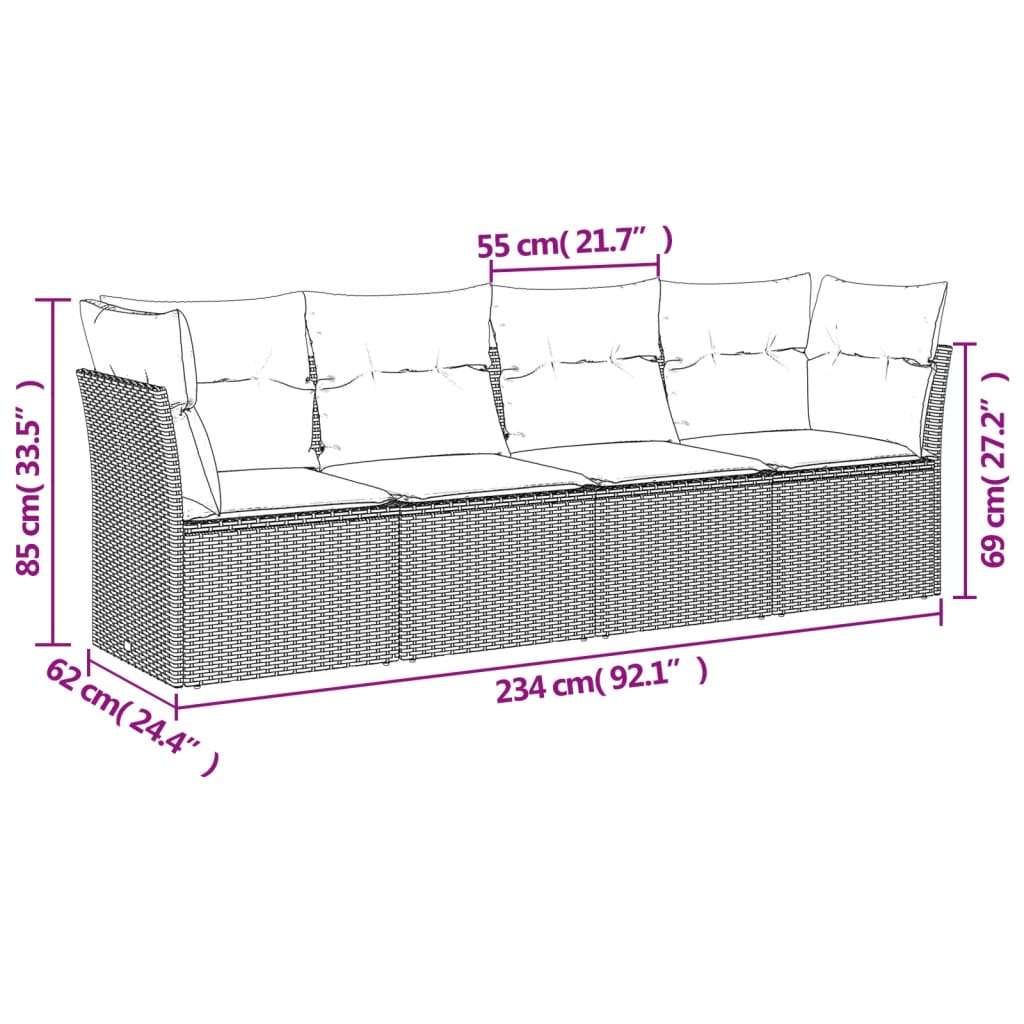 sofasæt til haven 4 dele med hynder polyrattan lysegrå