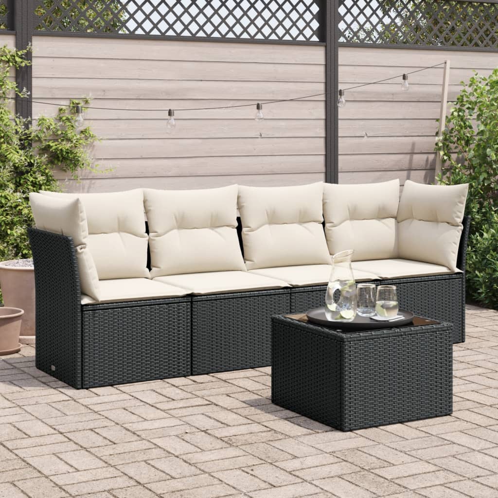 sofasæt til haven 5 dele med hynder polyrattan sort