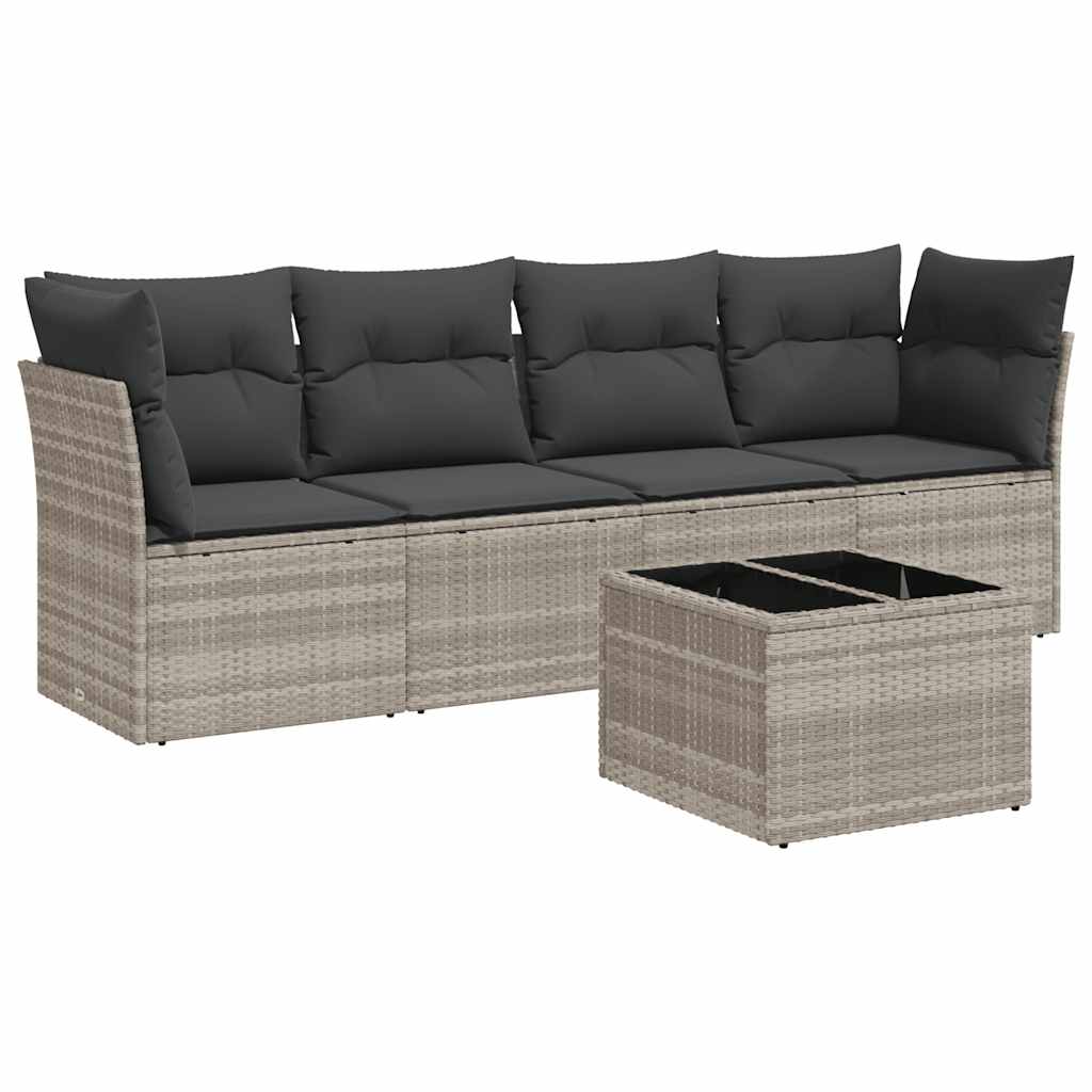 sofasæt 5 dele med hynder polyrattan lysegrå