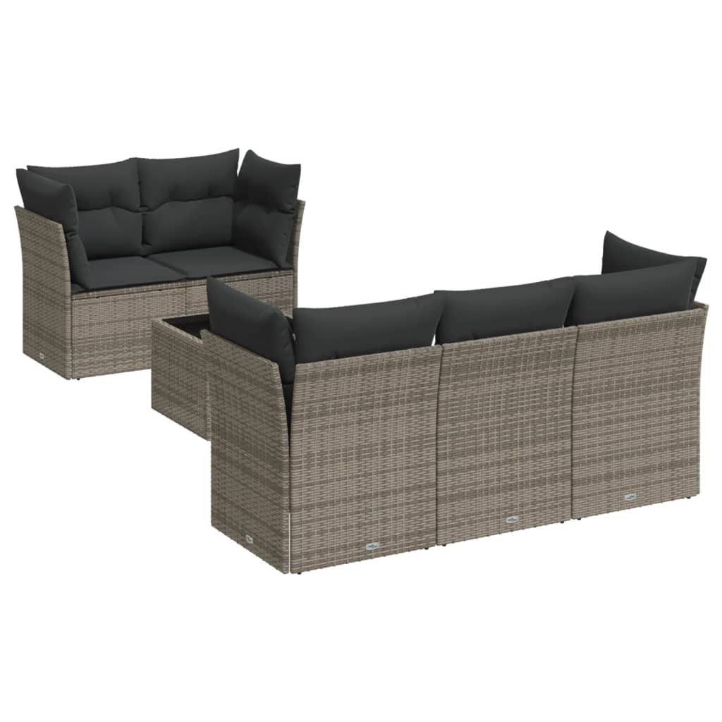 sofasæt til haven 6 dele med hynder polyrattan grå