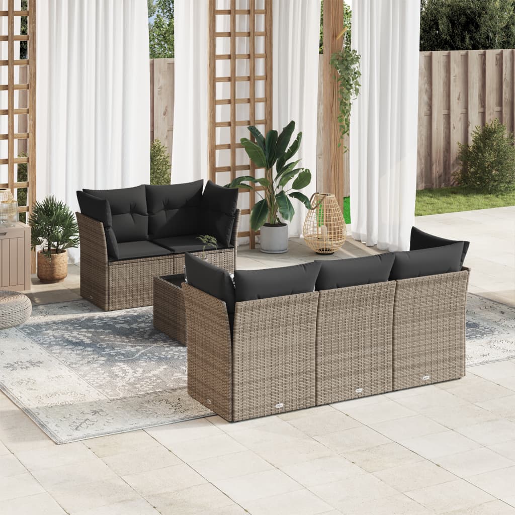 sofasæt til haven 6 dele med hynder polyrattan grå