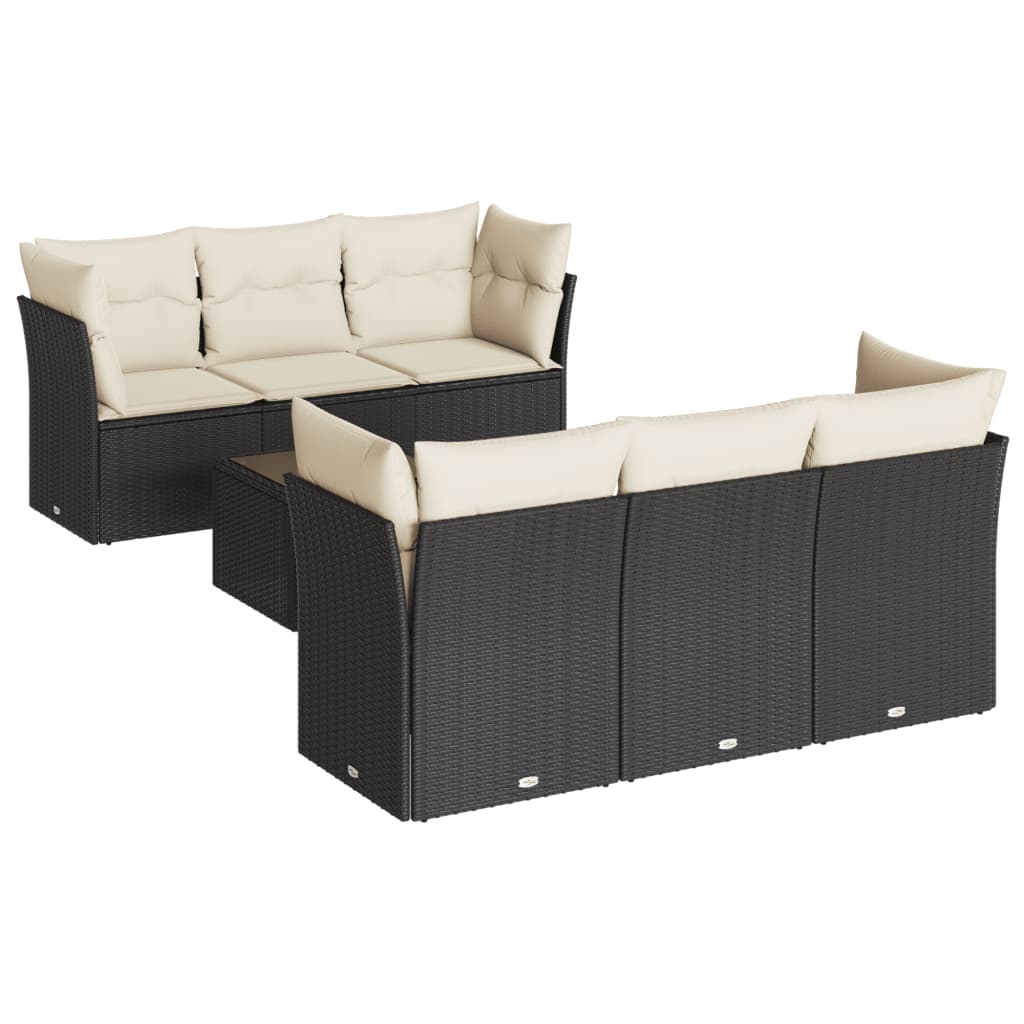 sofasæt til haven 7 dele med hynder polyrattan sort