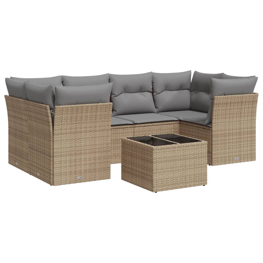 sofasæt til haven 7 dele med hynder polyrattan beige