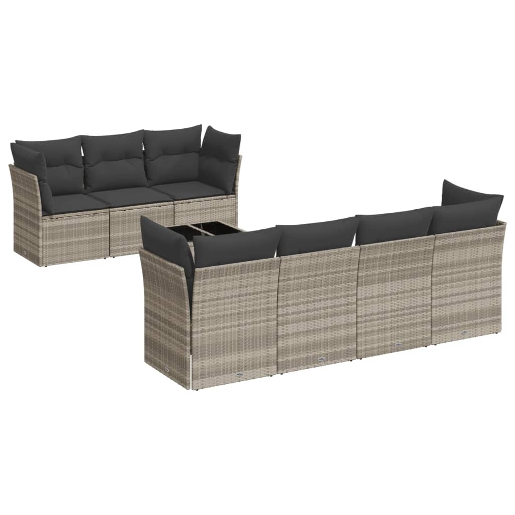 sofasæt til haven 8 dele med hynder polyrattan lysegrå