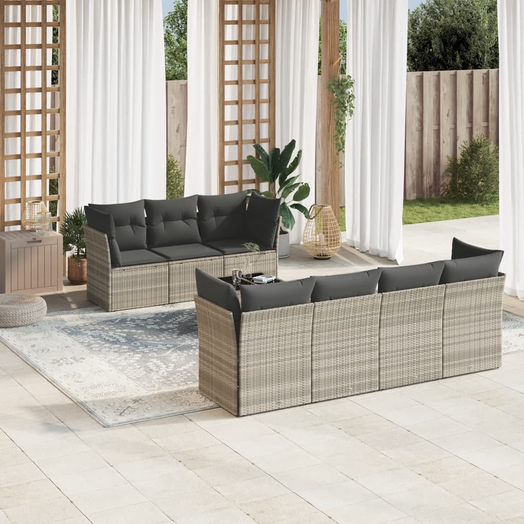 sofasæt til haven 8 dele med hynder polyrattan lysegrå