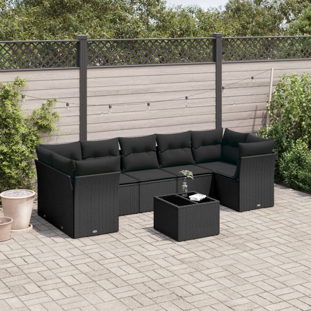 sofasæt til haven 8 dele med hynder polyrattan sort
