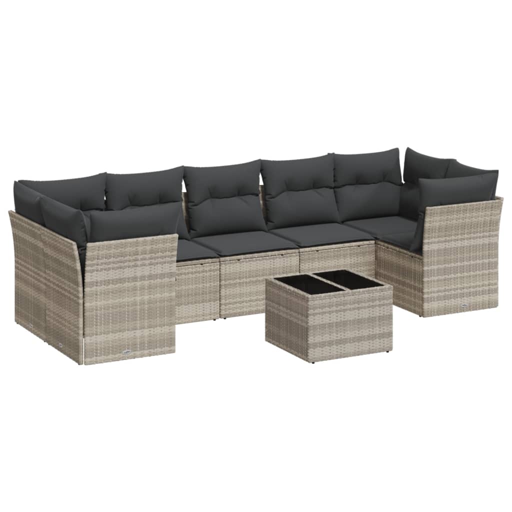 sofasæt til haven 8 dele med hynder polyrattan lysegrå