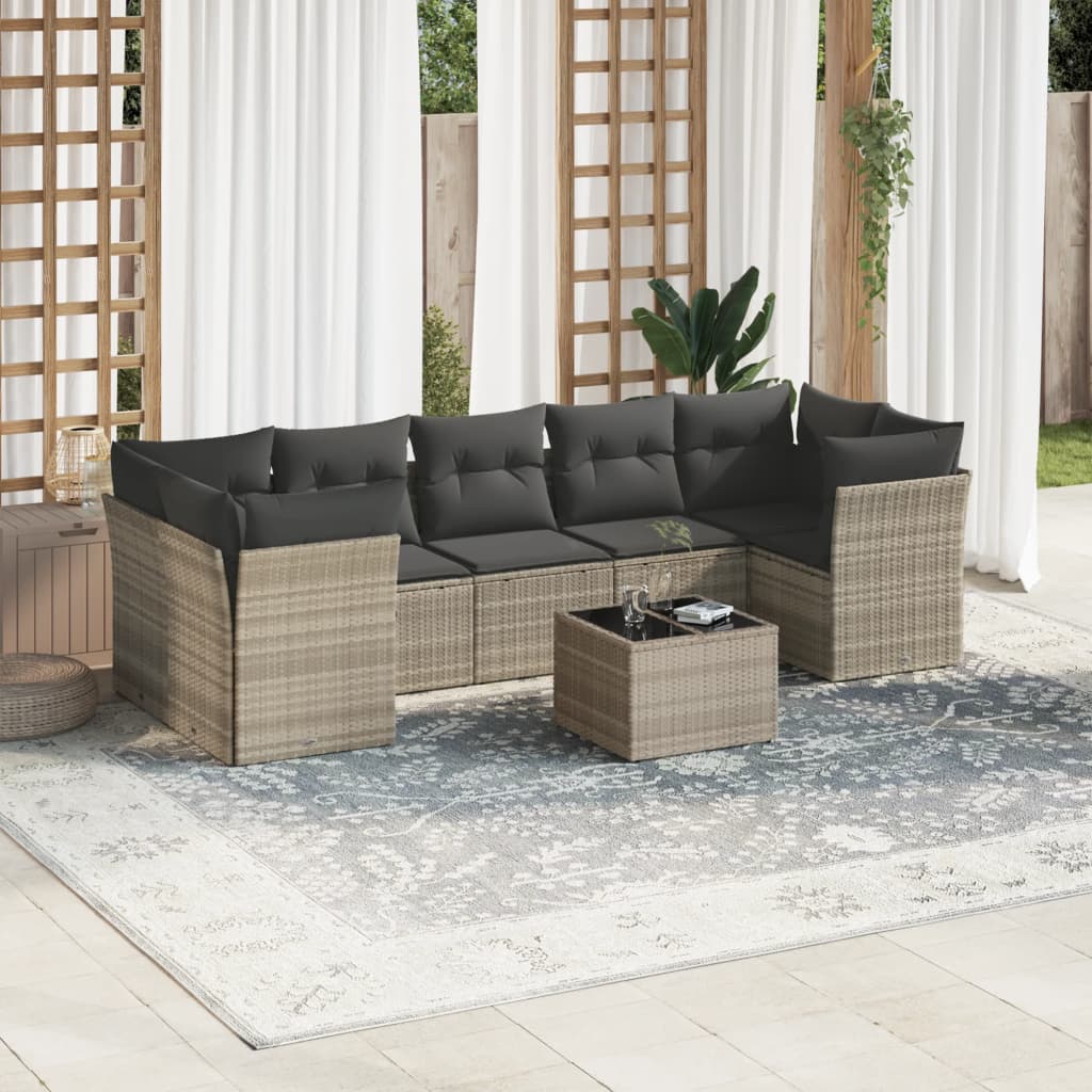 sofasæt til haven 8 dele med hynder polyrattan lysegrå