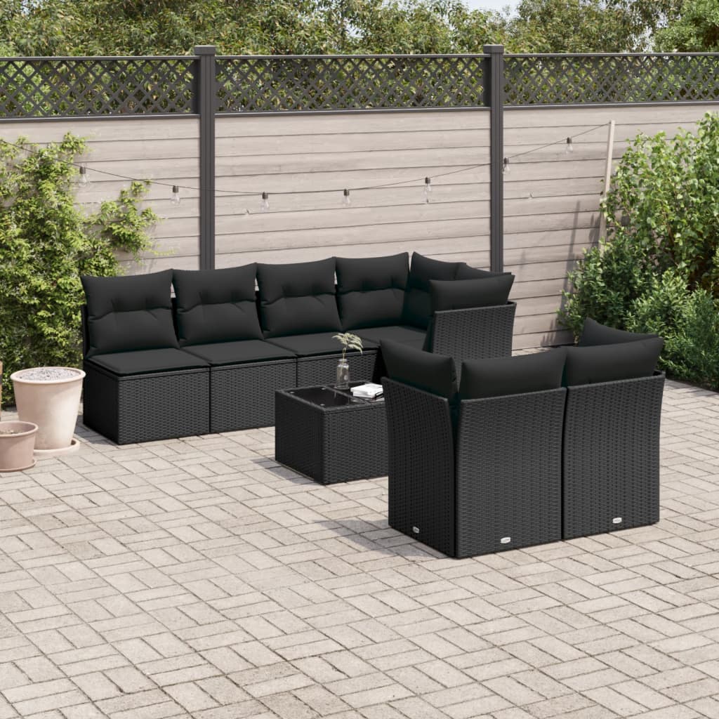 sofasæt til haven 8 dele med hynder polyrattan sort
