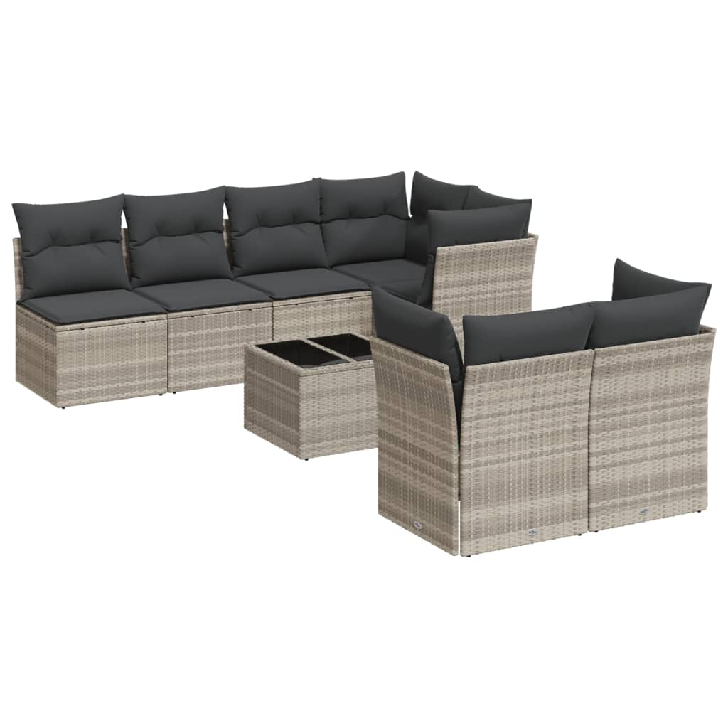 sofasæt til haven 8 dele med hynder polyrattan lysegrå
