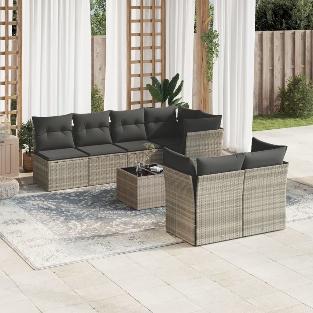 sofasæt til haven 8 dele med hynder polyrattan lysegrå