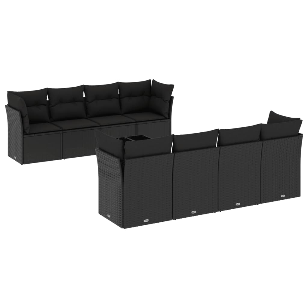 sofasæt til haven 9 dele med hynder polyrattan sort