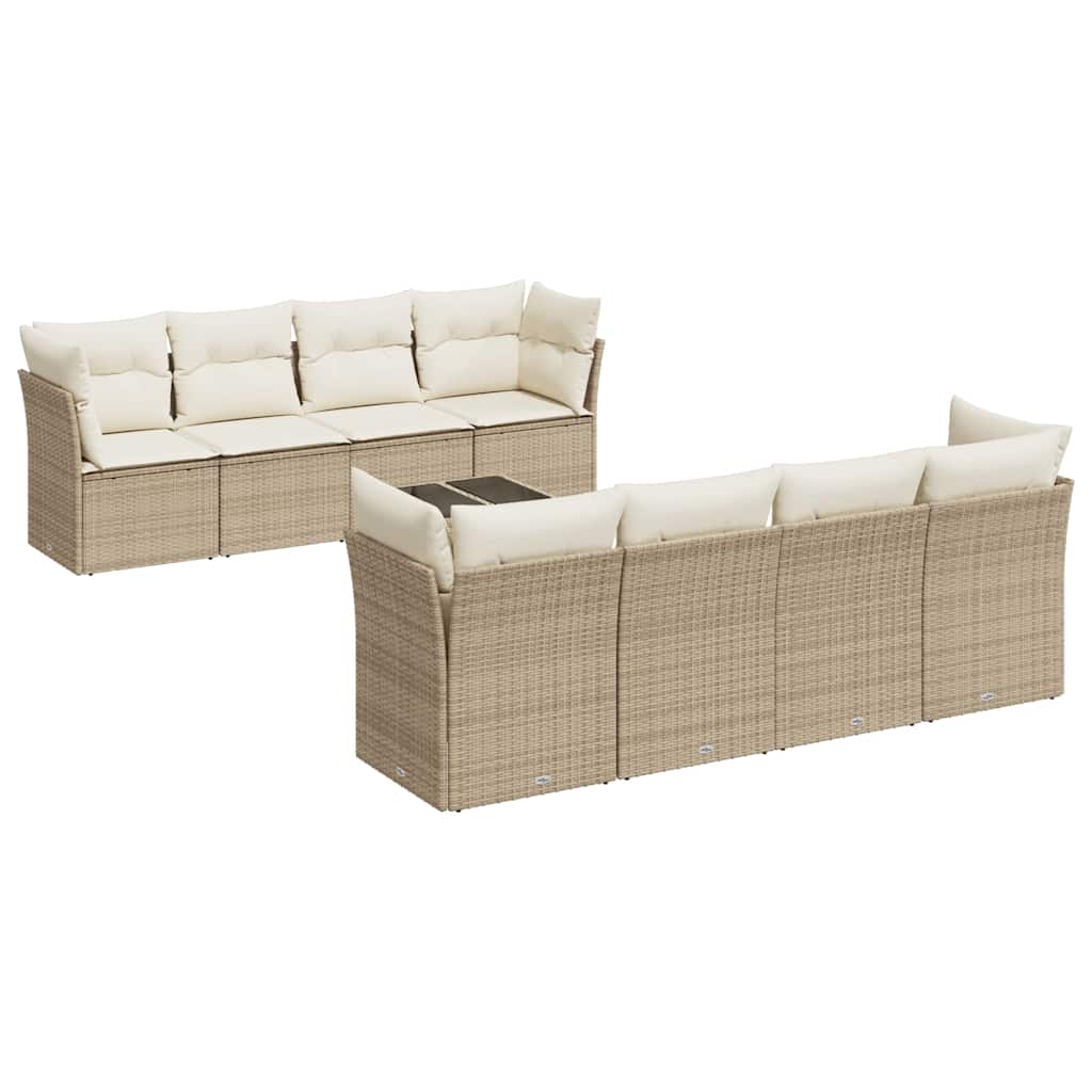 sofasæt til haven 9 dele med hynder polyrattan beige