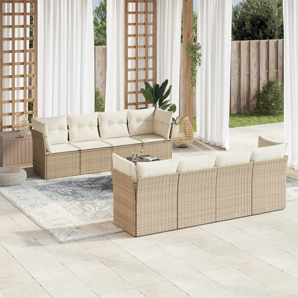 sofasæt til haven 9 dele med hynder polyrattan beige