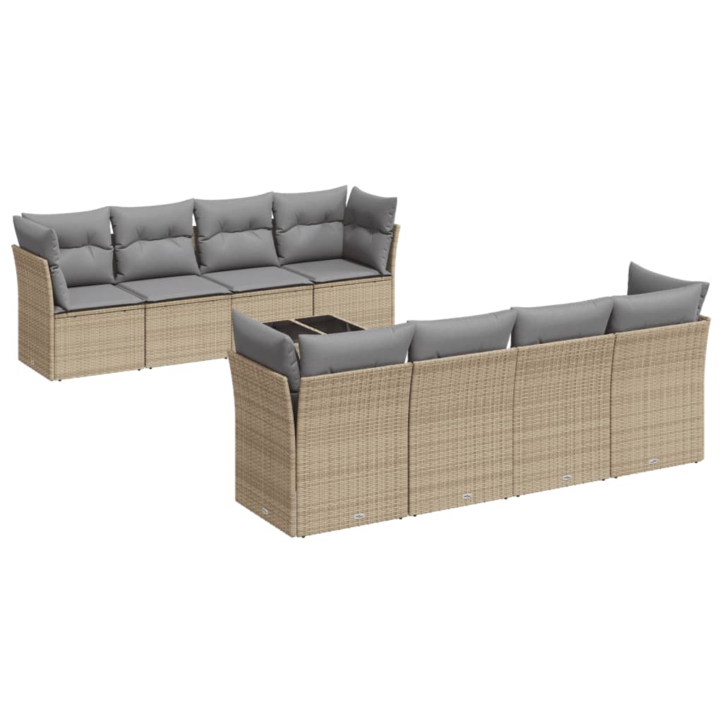 sofasæt til haven 9 dele med hynder polyrattan beige